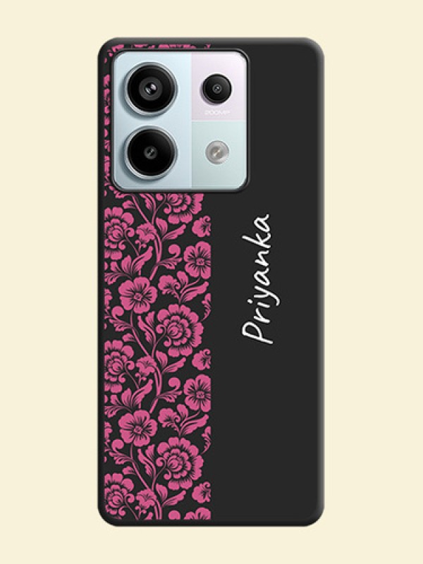 Pink Floral Pattern Design With Custom Text On Space Black Personalized Soft Matte Phone Covers - Redmi Note 13 Pro 5G