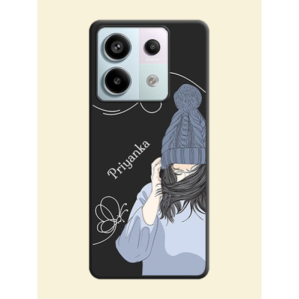 Girl With Blue Winter Outfiit Custom Text Design On Space Black Personalized Soft Matte Phone Covers - Redmi Note 13 Pro 5G