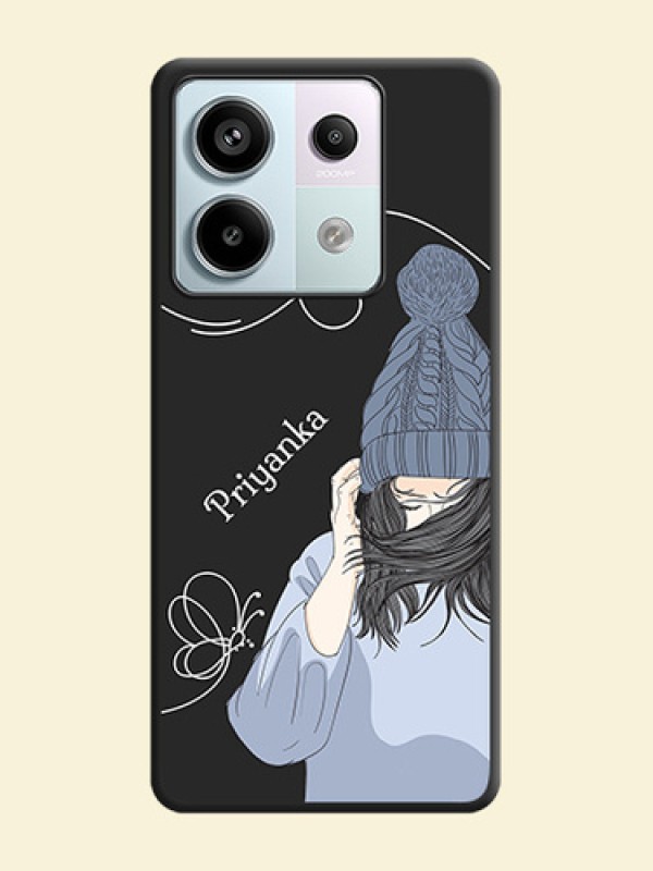 Girl With Blue Winter Outfiit Custom Text Design On Space Black Personalized Soft Matte Phone Covers - Redmi Note 13 Pro 5G
