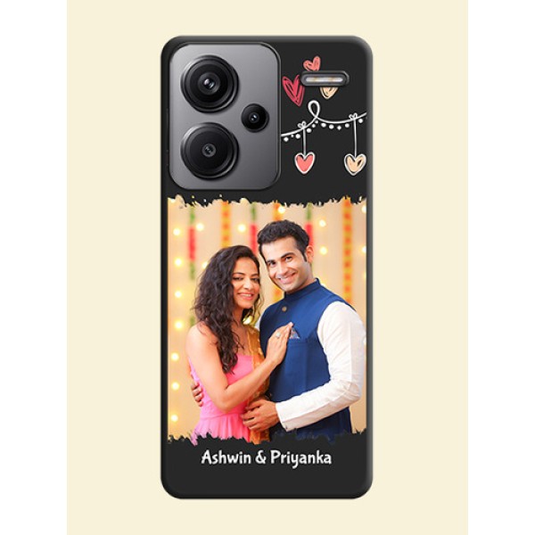 Pink Love Hangings with Name On Space Black Custom Soft Matte Mobile Back Cover - Redmi Note 13 Pro Plus 5G