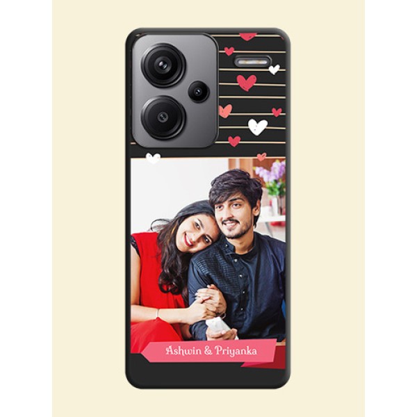 Love Pattern with Name on Pink Ribbon  on Photo On Space Black Custom Soft Matte Mobile Back Cover - Redmi Note 13 Pro Plus 5G