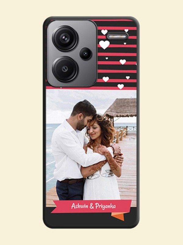 White Color Love Symbols with Pink Lines Pattern On Space Black Custom Soft Matte Mobile Back Cover - Redmi Note 13 Pro Plus 5G