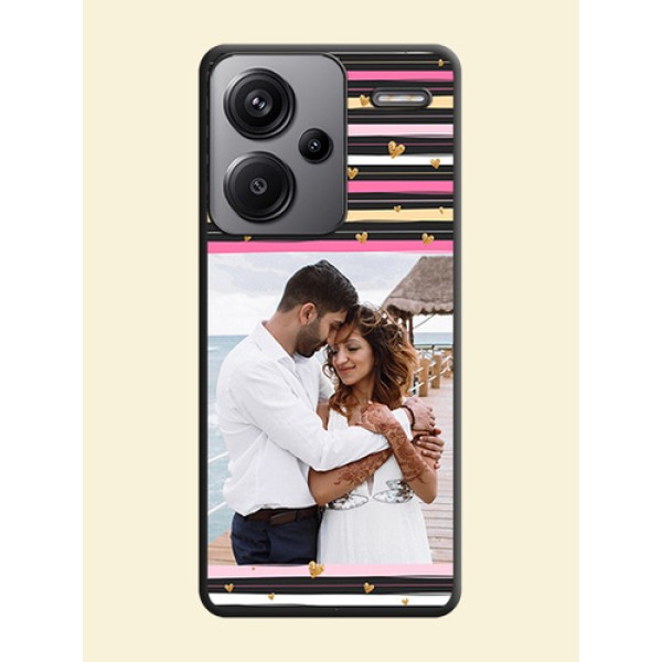 Multicolor Lines and Golden Love Symbols Design on Photo On Space Black Custom Soft Matte Mobile Back Cover - Redmi Note 13 Pro Plus 5G