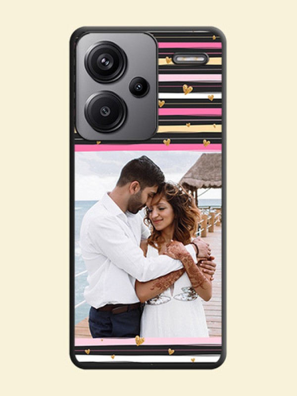 Multicolor Lines and Golden Love Symbols Design on Photo On Space Black Custom Soft Matte Mobile Back Cover - Redmi Note 13 Pro Plus 5G