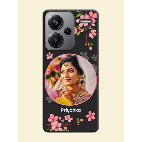 Round Image with Pink Color Floral Design on Photo On Space Black Custom Soft Matte Mobile Back Cover - Redmi Note 13 Pro Plus 5G Round Image with Pink Color Floral Design on Photo On Space Black Custom Soft Matte Mobile Back Cover - Redmi Note 13 Pro Plus 5G