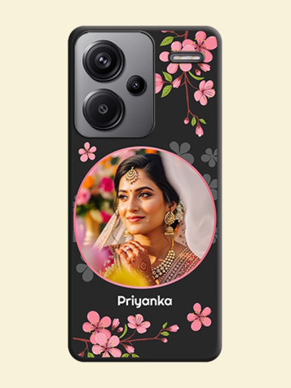 Round Image with Pink Color Floral Design on Photo On Space Black Custom Soft Matte Mobile Back Cover - Redmi Note 13 Pro Plus 5G