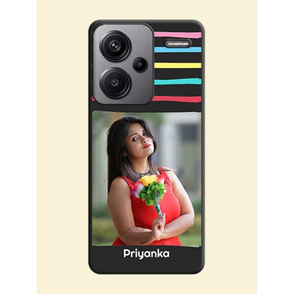 Multicolor Lines with Image On Space Black Custom Soft Matte Mobile Back Cover - Redmi Note 13 Pro Plus 5G Multicolor Lines with Image On Space Black Custom Soft Matte Mobile Back Cover - Redmi Note 13 Pro Plus 5G