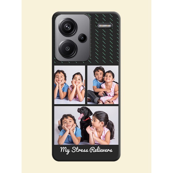 Cross Dotted Pattern with 2 Image Holder On Space Black Custom Soft Matte Mobile Back Cover - Redmi Note 13 Pro Plus 5G Cross Dotted Pattern with 2 Image Holder On Space Black Custom Soft Matte Mobile Back Cover - Redmi Note 13 Pro Plus 5G