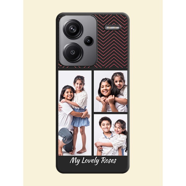 Wave Pattern with 3 Image Holder On Space Black Custom Soft Matte Mobile Back Cover - Redmi Note 13 Pro Plus 5G