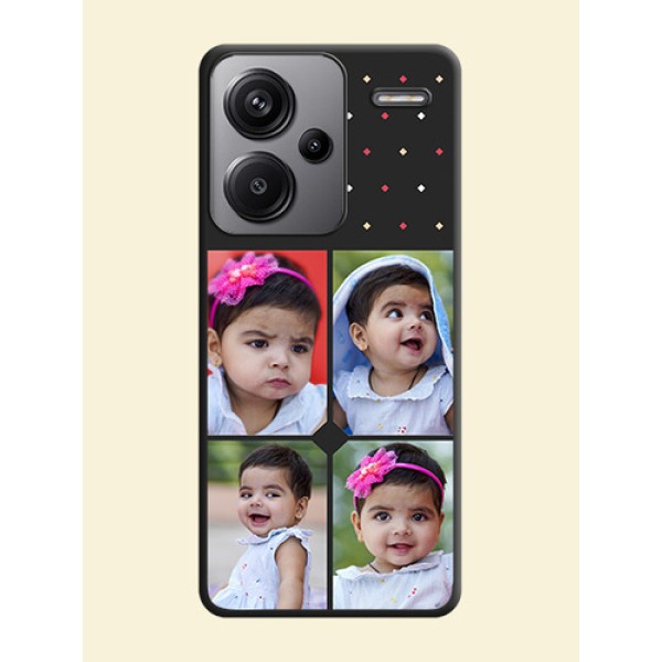 Multicolor Dotted Pattern with 4 Image Holder On Space Black Custom Soft Matte Mobile Back Cover - Redmi Note 13 Pro Plus 5G Multicolor Dotted Pattern with 4 Image Holder On Space Black Custom Soft Matte Mobile Back Cover - Redmi Note 13 Pro Plus 5G