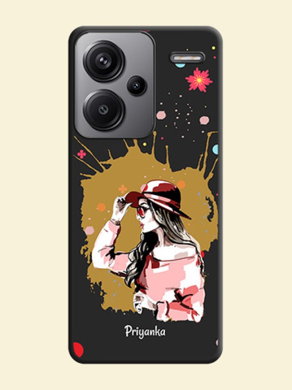 Mordern Lady With Color Splash Background With Custom Text On Space Black Custom Soft Matte Mobile Back Cover - Redmi Note 13 Pro Plus 5G