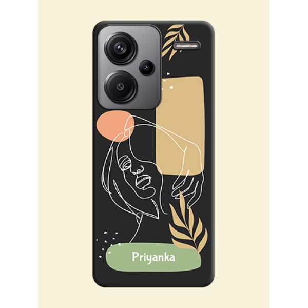 Custom Text With Line Art Of Women & Leaves Design On Space Black Custom Soft Matte Mobile Back Cover - Redmi Note 13 Pro Plus 5G Custom Text With Line Art Of Women & Leaves Design On Space Black Custom Soft Matte Mobile Back Cover - Redmi Note 13 Pro Plus 5G