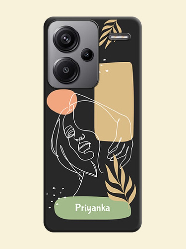 Custom Text With Line Art Of Women & Leaves Design On Space Black Custom Soft Matte Mobile Back Cover - Redmi Note 13 Pro Plus 5G