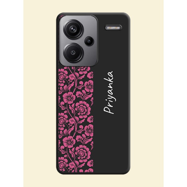 Pink Floral Pattern Design With Custom Text On Space Black Custom Soft Matte Mobile Back Cover - Redmi Note 13 Pro Plus 5G Pink Floral Pattern Design With Custom Text On Space Black Custom Soft Matte Mobile Back Cover - Redmi Note 13 Pro Plus 5G