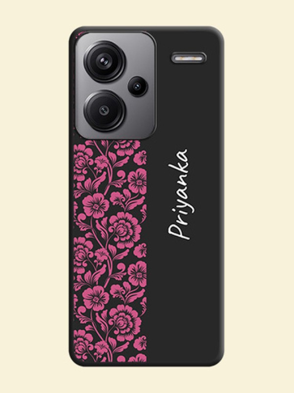 Pink Floral Pattern Design With Custom Text On Space Black Custom Soft Matte Mobile Back Cover - Redmi Note 13 Pro Plus 5G