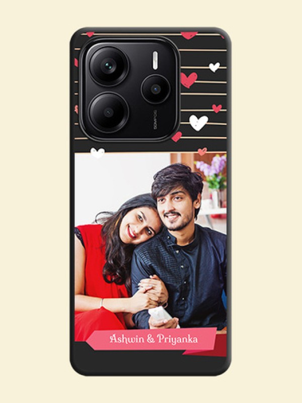 Love Pattern with Name on Pink Ribbon on Photo On Space Black Custom Soft Matte Mobile Back Cover - Redmi Note 14 5G