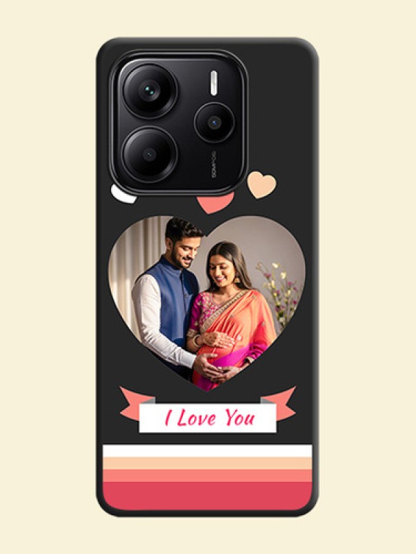 Love Shaped Photo with Colorful Stripes On Space Black Custom Soft Matte Mobile Back Cover - Redmi Note 14 5G