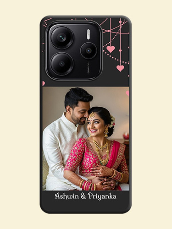 Pink Love Hangings with Text On Space Black Custom Soft Matte Mobile Back Cover - Redmi Note 14 5G