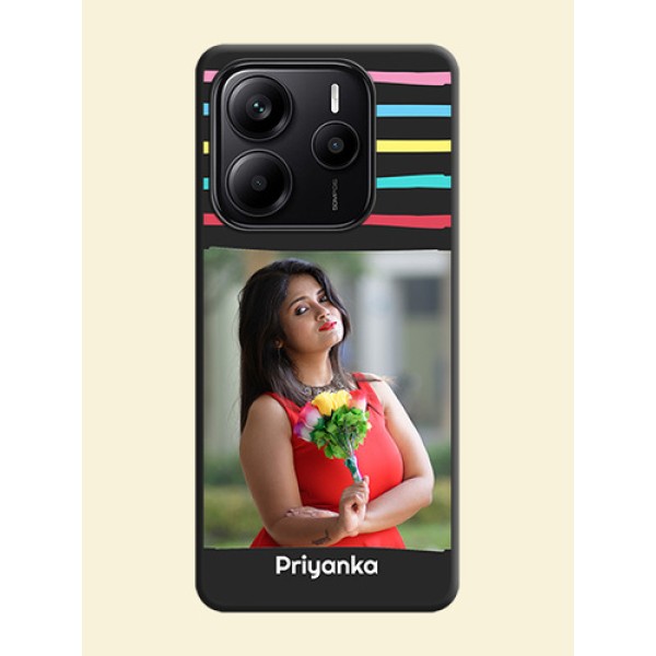 Multicolor Lines with Image On Space Black Custom Soft Matte Mobile Back Cover - Redmi Note 14 5G Multicolor Lines with Image On Space Black Custom Soft Matte Mobile Back Cover - Redmi Note 14 5G