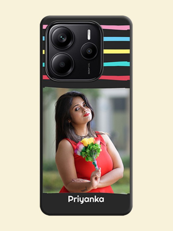 Multicolor Lines with Image On Space Black Custom Soft Matte Mobile Back Cover - Redmi Note 14 5G
