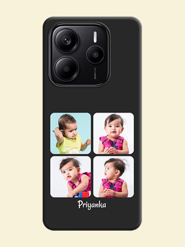 Floral Art with 6 Image Holder on Photo On Space Black Custom Soft Matte Mobile Back Cover - Redmi Note 14 5G