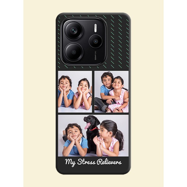 Cross Dotted Pattern with 2 Image Holder On Space Black Custom Soft Matte Mobile Back Cover - Redmi Note 14 5G Cross Dotted Pattern with 2 Image Holder On Space Black Custom Soft Matte Mobile Back Cover - Redmi Note 14 5G