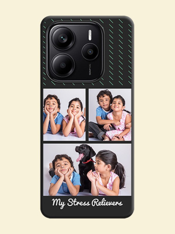 Cross Dotted Pattern with 2 Image Holder On Space Black Custom Soft Matte Mobile Back Cover - Redmi Note 14 5G