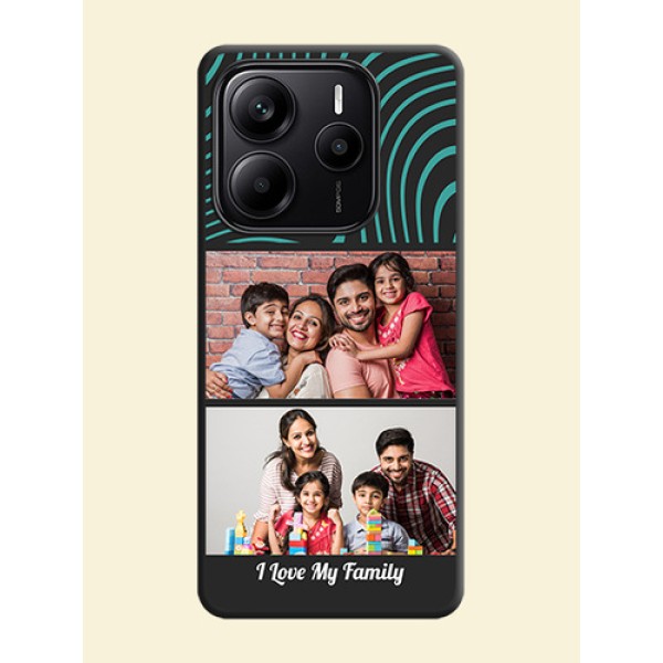 Wave Pattern with 2 Image Holder On Space Black Custom Soft Matte Mobile Back Cover - Redmi Note 14 5G Wave Pattern with 2 Image Holder On Space Black Custom Soft Matte Mobile Back Cover - Redmi Note 14 5G