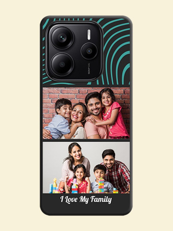Wave Pattern with 2 Image Holder On Space Black Custom Soft Matte Mobile Back Cover - Redmi Note 14 5G