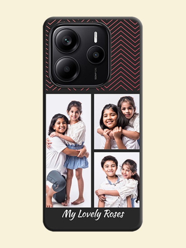 Wave Pattern with 3 Image Holder On Space Black Custom Soft Matte Mobile Back Cover - Redmi Note 14 5G