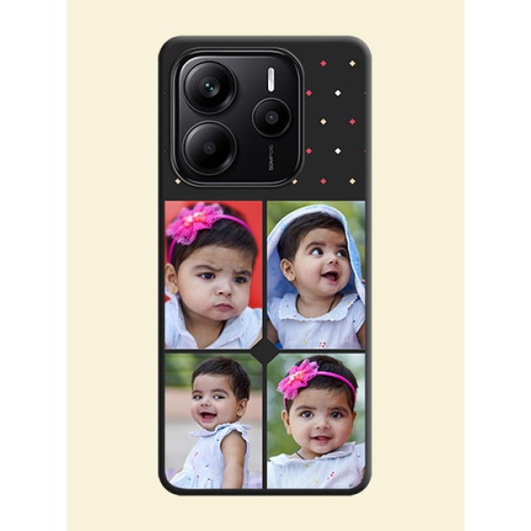 Multicolor Dotted Pattern with 4 Image Holder On Space Black Custom Soft Matte Mobile Back Cover - Redmi Note 14 5G Multicolor Dotted Pattern with 4 Image Holder On Space Black Custom Soft Matte Mobile Back Cover - Redmi Note 14 5G