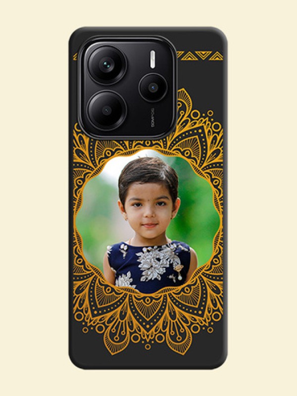 Round Image with Floral Design On Space Black Custom Soft Matte Mobile Back Cover - Redmi Note 14 5G
