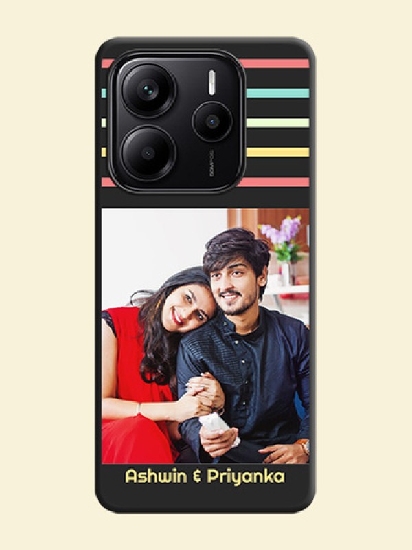 Color Stripes with Photo and Text on Photo On Space Black Custom Soft Matte Mobile Back Cover - Redmi Note 14 5G