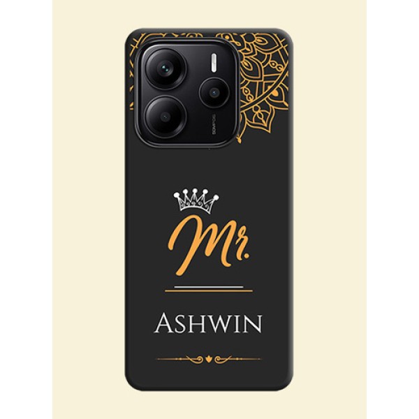 Mr Name with Floral Design On Space Black Custom Soft Matte Mobile Back Cover - Redmi Note 14 5G Mr Name with Floral Design On Space Black Custom Soft Matte Mobile Back Cover - Redmi Note 14 5G
