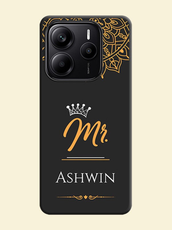 Mr Name with Floral Design On Space Black Custom Soft Matte Mobile Back Cover - Redmi Note 14 5G