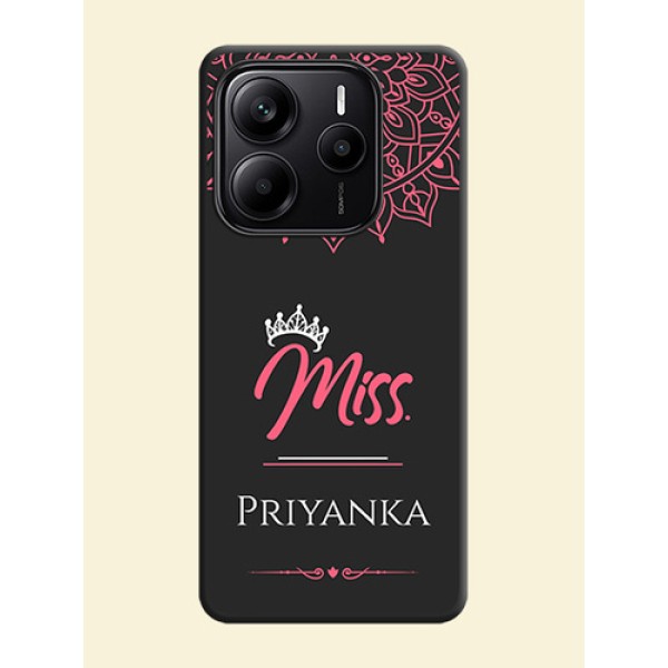 Mrs Name with Floral Design On Space Black Custom Soft Matte Mobile Back Cover - Redmi Note 14 5G Mrs Name with Floral Design On Space Black Custom Soft Matte Mobile Back Cover - Redmi Note 14 5G