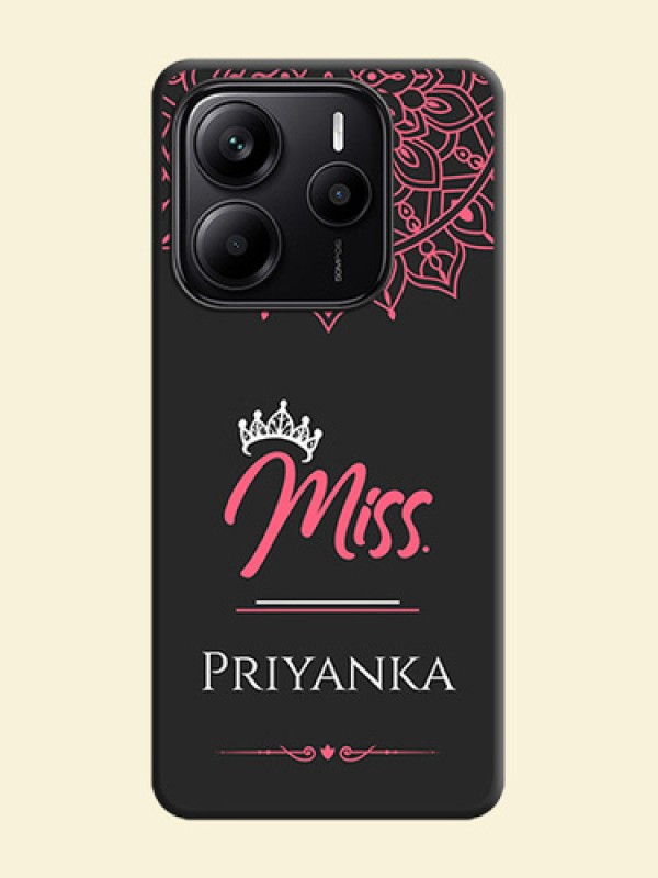Mrs Name with Floral Design On Space Black Custom Soft Matte Mobile Back Cover - Redmi Note 14 5G