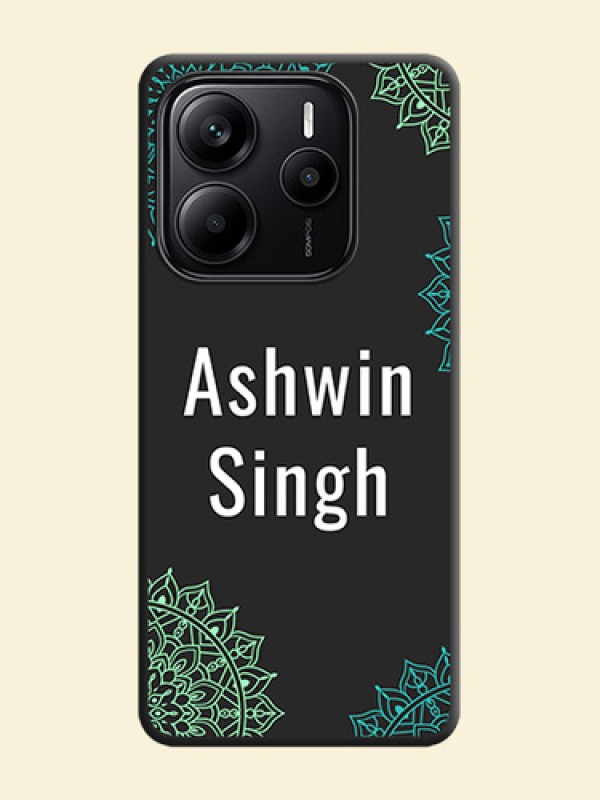 Your Name with Floral Design On Space Black Custom Soft Matte Mobile Back Cover - Redmi Note 14 5G