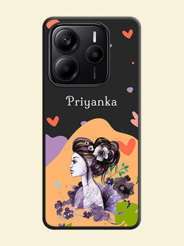 Namecase For Her With Fancy Lady Image On Space Black Custom Soft Matte Mobile Back Cover - Redmi Note 14 5G