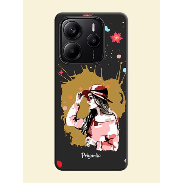 Mordern Lady With Color Splash Background With Custom Text On Space Black Custom Soft Matte Mobile Back Cover - Redmi Note 14 5G