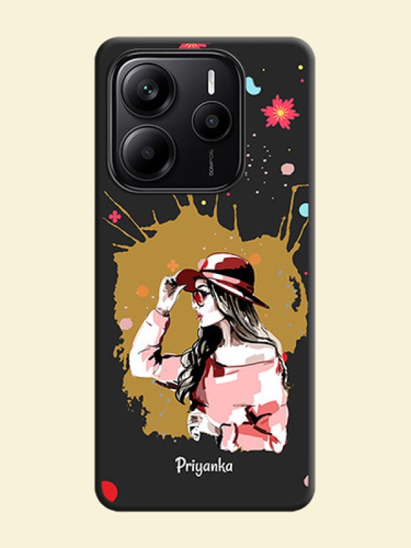 Mordern Lady With Color Splash Background With Custom Text On Space Black Custom Soft Matte Mobile Back Cover - Redmi Note 14 5G