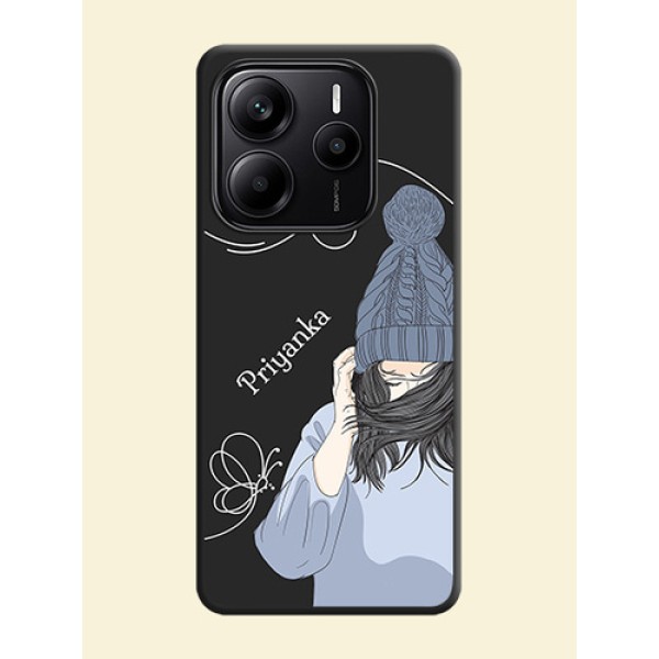 Girl With Blue Winter Outfiit Custom Text Design On Space Black Custom Soft Matte Mobile Back Cover - Redmi Note 14 5G Girl With Blue Winter Outfiit Custom Text Design On Space Black Custom Soft Matte Mobile Back Cover - Redmi Note 14 5G