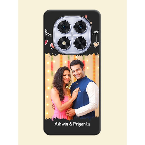 Pink Love Hangings with Name On Space Black Custom Soft Matte Mobile Back Cover - Redmi Note 14 Pro 5G