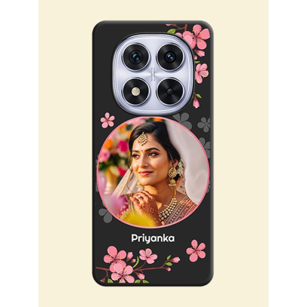 Round Image with Pink Color Floral Design on Photo On Space Black Custom Soft Matte Mobile Back Cover - Redmi Note 14 Pro 5G Round Image with Pink Color Floral Design on Photo On Space Black Custom Soft Matte Mobile Back Cover - Redmi Note 14 Pro 5G