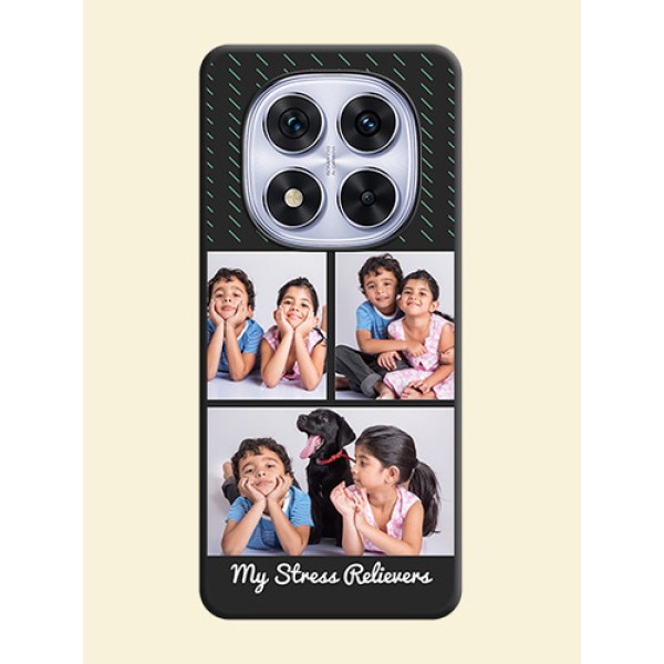 Cross Dotted Pattern with 2 Image Holder On Space Black Custom Soft Matte Mobile Back Cover - Redmi Note 14 Pro 5G Cross Dotted Pattern with 2 Image Holder On Space Black Custom Soft Matte Mobile Back Cover - Redmi Note 14 Pro 5G