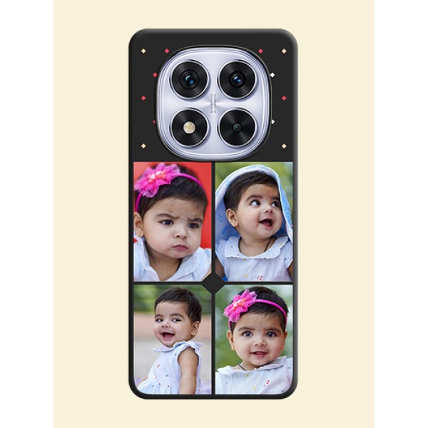 Multicolor Dotted Pattern with 4 Image Holder On Space Black Custom Soft Matte Mobile Back Cover - Redmi Note 14 Pro 5G Multicolor Dotted Pattern with 4 Image Holder On Space Black Custom Soft Matte Mobile Back Cover - Redmi Note 14 Pro 5G