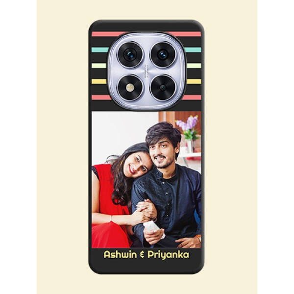 Color Stripes with Photo and Text on Photo On Space Black Custom Soft Matte Mobile Back Cover - Redmi Note 14 Pro 5G Color Stripes with Photo and Text on Photo On Space Black Custom Soft Matte Mobile Back Cover - Redmi Note 14 Pro 5G