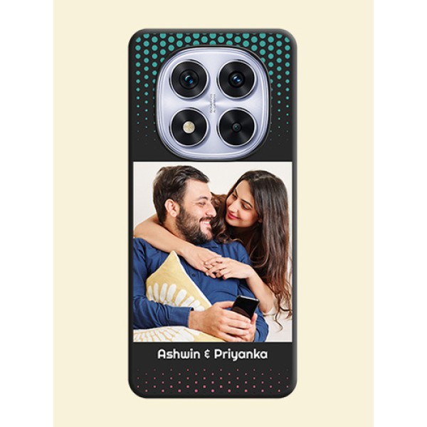 Faded Dots with Grunge Photo Frame and Text On Space Black Custom Soft Matte Mobile Back Cover - Redmi Note 14 Pro 5G Faded Dots with Grunge Photo Frame and Text On Space Black Custom Soft Matte Mobile Back Cover - Redmi Note 14 Pro 5G