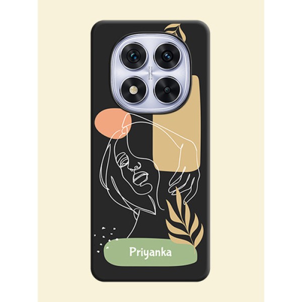 Custom Text With Line Art Of Women & Leaves Design On Space Black Custom Soft Matte Mobile Back Cover - Redmi Note 14 Pro 5G Custom Text With Line Art Of Women & Leaves Design On Space Black Custom Soft Matte Mobile Back Cover - Redmi Note 14 Pro 5G