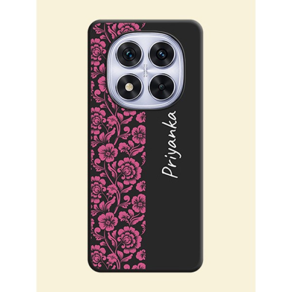 Pink Floral Pattern Design With Custom Text On Space Black Custom Soft Matte Mobile Back Cover - Redmi Note 14 Pro 5G Pink Floral Pattern Design With Custom Text On Space Black Custom Soft Matte Mobile Back Cover - Redmi Note 14 Pro 5G